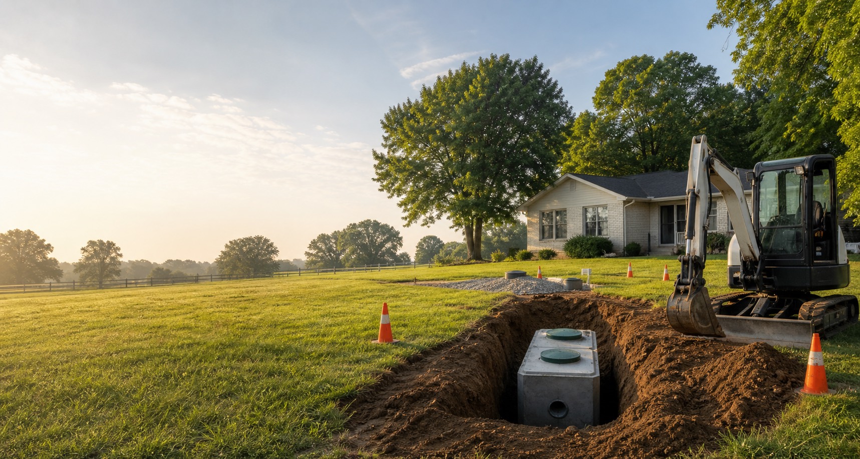 Septic excavation work in a rural Middle Tennessee yard